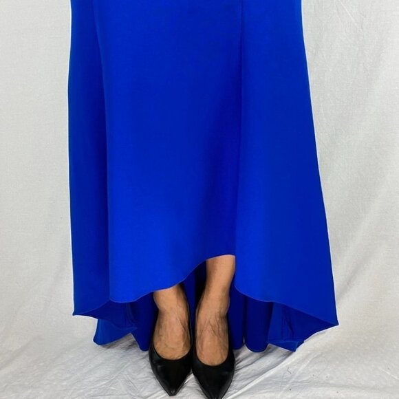 Marchesa Notte Blue Gold Lace Formal Gown $995 - Picture 4 of 11